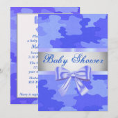 Blue Camouflage Blue Bow Baby shower Uitnodiging (Voorkant / Achterkant)