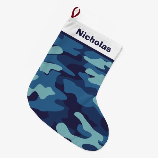 Blue Camouflage Cool Kinder Custom Little Boy Grote Kerstsok (Voorkant (Hangend))