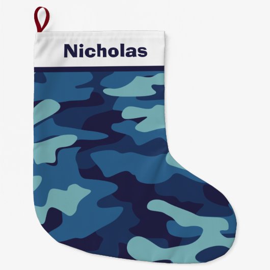 Blue Camouflage Cool Kinder Custom Little Boy Grote Kerstsok (Voorkant)