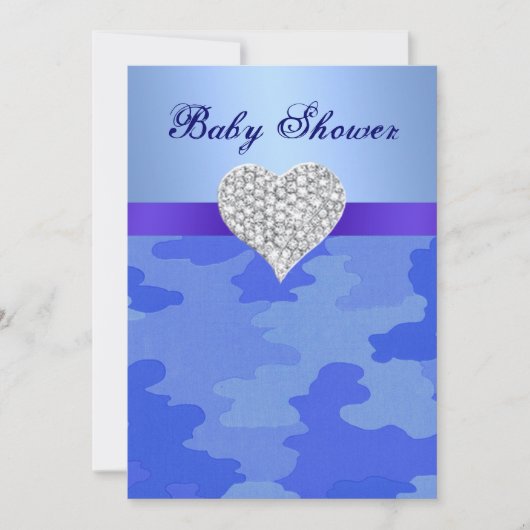Blue Camouflage Diamond Heart Baby shower Uitnodig Kaart (Voorkant)