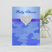 Blue Camouflage Diamond Heart Baby shower Uitnodig Kaart (Staand voorkant)