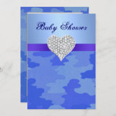 Blue Camouflage Diamond Heart Baby shower Uitnodig Kaart (Voorkant / Achterkant)