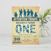 Blue Camouflage First Birthday Uitnodiging (Staand voorkant)