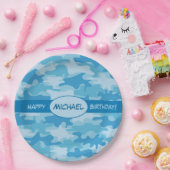 Blue Camouflage Happy Birthday Name Persoonlijk Papieren Bordje (Feest)