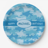 Blue Camouflage Happy Birthday Name Persoonlijk Papieren Bordje (Voorkant)