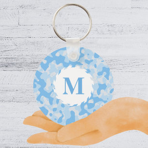 Blue Camouflage Monogram Initiaal Sleutelhanger