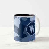 Blue Camouflage Monogram Initiaal Tweekleurige Koffiemok (Voorkant rechts)