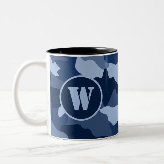 Blue Camouflage Monogram Initiaal Tweekleurige Koffiemok (Links)