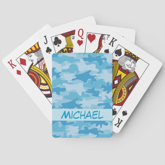Blue Camouflage Name Personalised Poker Pokerkaarten (Achterkant)