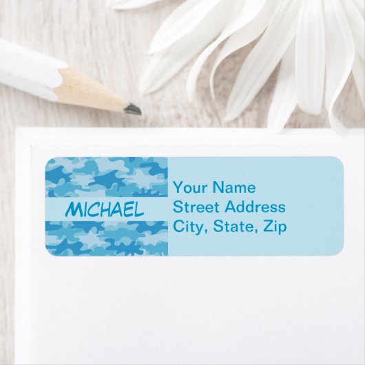 Blue Camouflage Name Persoonlijk Etiket (Insitu)