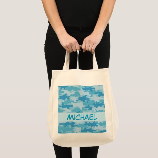 Blue Camouflage Name Persoonlijk Tote Bag (Voorkant (product))