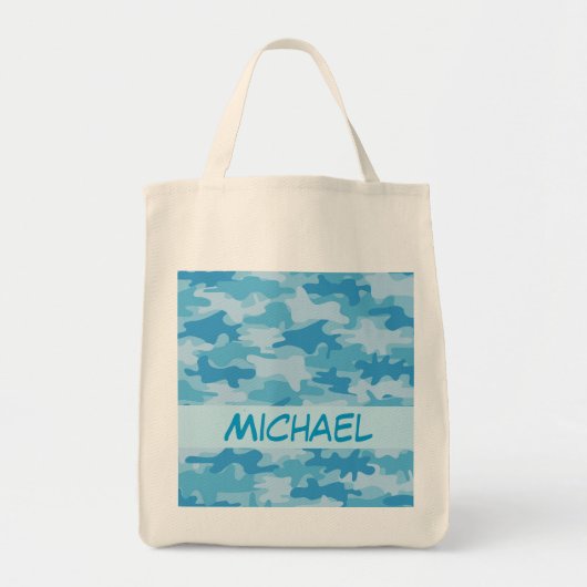 Blue Camouflage Name Persoonlijk Tote Bag (Voorkant)