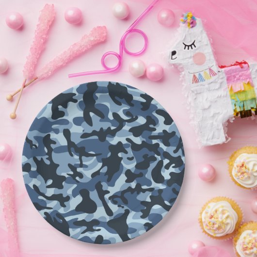 Blue Camouflage Papieren Bordje (Feest)