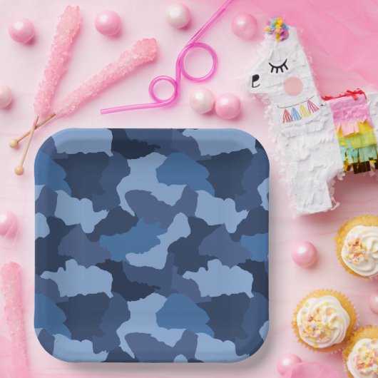 Blue Camouflage Papieren Bordje (Feest)