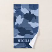 Blue Camouflage Pattern Monogram Initiaal Bad Handdoek (Handdoek)