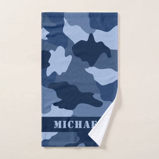 Blue Camouflage Pattern Monogram Initiaal Bad Handdoek (Handdoek)