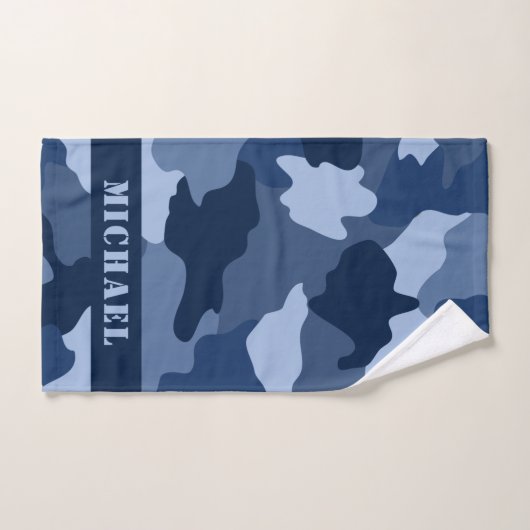 Blue Camouflage Pattern Monogram Initiaal Bad Handdoek (Handdoek)