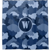 Blue Camouflage Pattern Monogram Initiaal Douchegordijn (Voorkant)