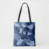 Blue Camouflage Pattern Monogram Initiaal Tote Bag (Voorkant)