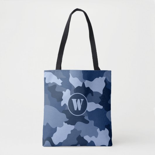 Blue Camouflage Pattern Monogram Initiaal Tote Bag (Voorkant)
