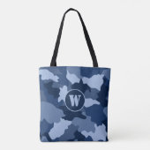 Blue Camouflage Pattern Monogram Initiaal Tote Bag (Achterkant)