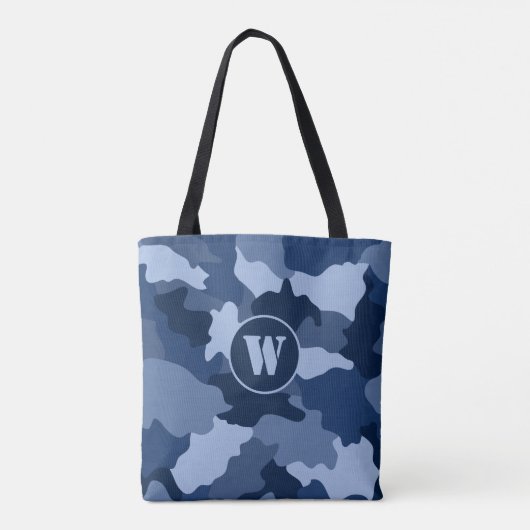 Blue Camouflage Pattern Monogram Initiaal Tote Bag (Achterkant)
