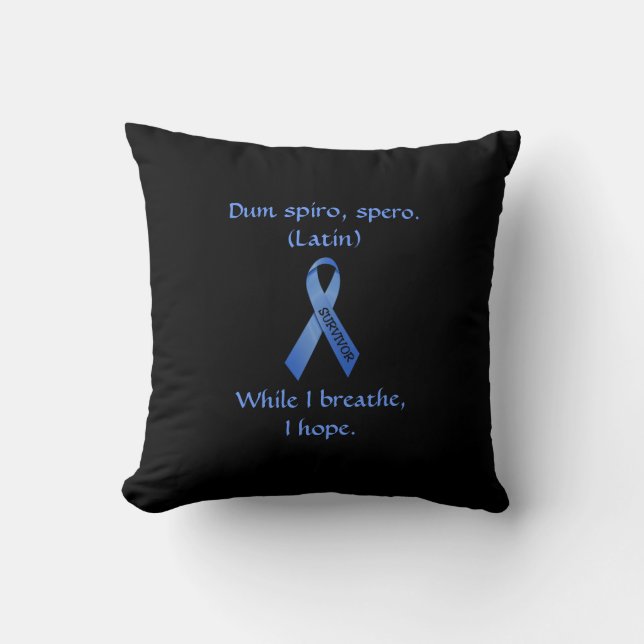 Blue Cancer Survivor Ribbon Pillow Kussen (Voorkant)
