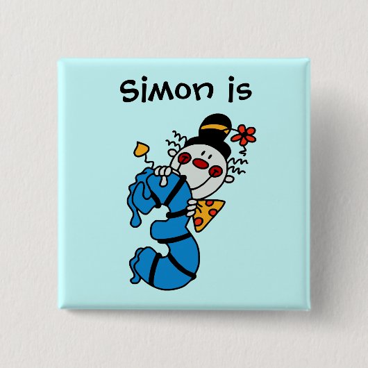 Blue Candle Clown 3e Verjaardag Button (Voorkant)