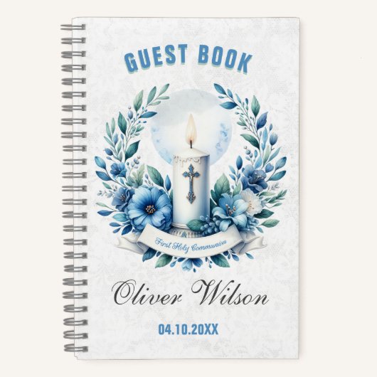 Blue Candle Eerste Holly Communion Gastenboek Notitieboek (Voorkant)