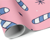 Blue Candy Canes op roze vakantiepatroon Cadeaupapier (Rol Hoek)