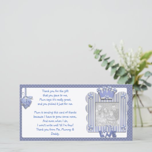 Blue candystripe lijst - Hartelijk dank voor uw ba Bedankkaart (Staand voorkant)