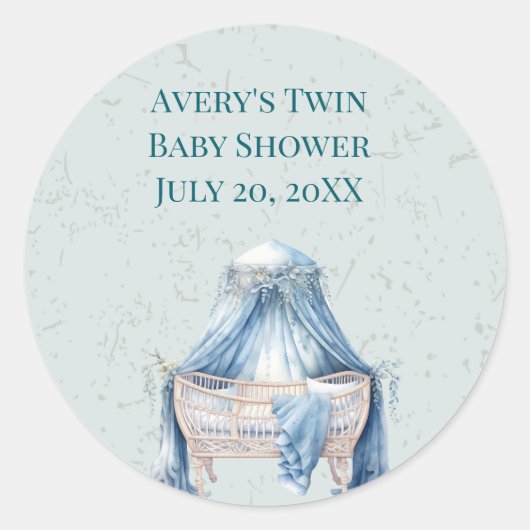 Blue Canopy Baby Boy Wieg Ronde Sticker (Voorkant)