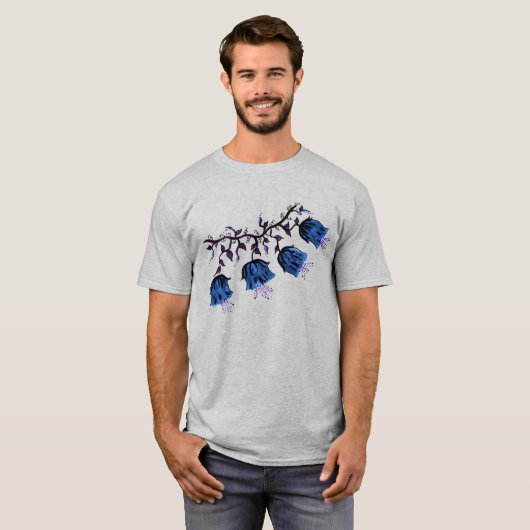 Blue Canterbury Bells op vine Flowers T-shirt (Voorkant volledig)