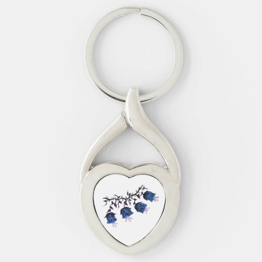 Blue Canterbury Bells Twisted Heart Metal Sleutelh Sleutelhanger (Voorkant)
