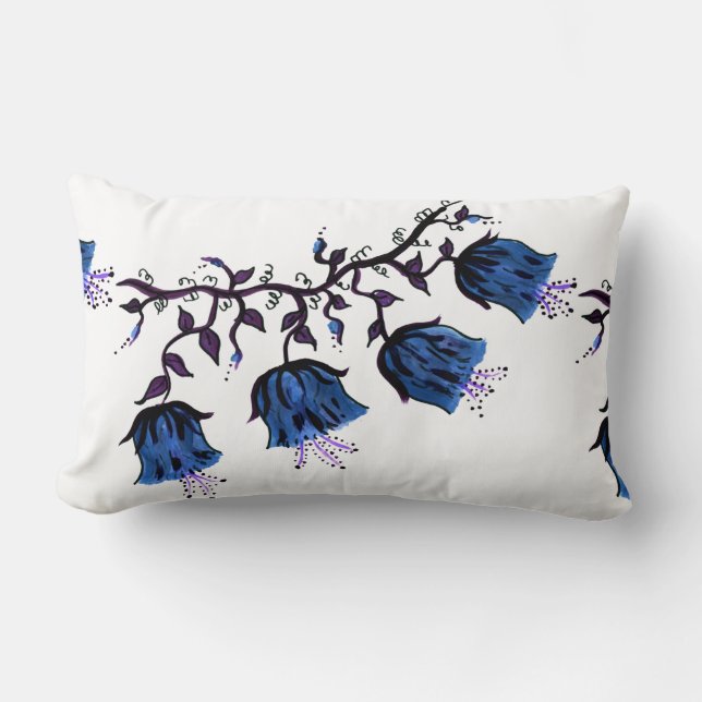 Blue Canterbury Bells Vine Flowers Lumbar Pillow Kussen (Voorkant)
