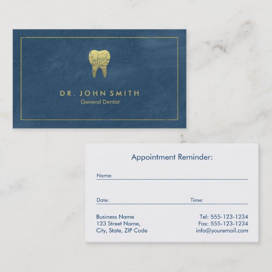 Blue Canvas Gouden Lijst & Tand - Tandarts Afsprakenkaartje (Voorkant / Achterkant)