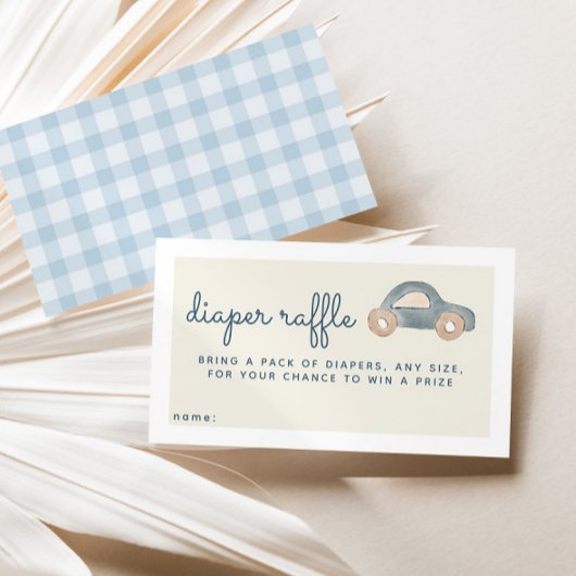 Blue Car Baby shower Luier Raffle Ticket Informatiekaartje