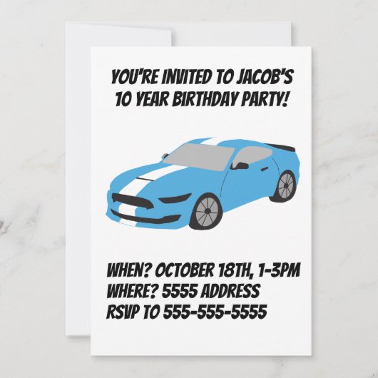 Blue car boys/mannen verjaardagskaart kaart (Voorkant)