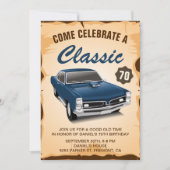  Blue Car Classic Birthday Invitation Kaart (Voorkant)