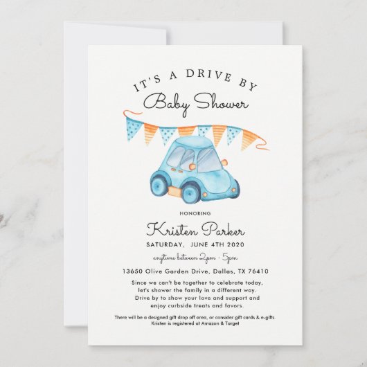 Blue Car Drive beroemd gemaakt door Baby shower In Kaart (Voorkant)