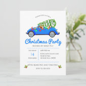  Blue Car en Tree Christmas Kaart (Staand voorkant)