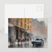 Blue Car in Foggy Cityscape Briefkaart (Voorkant / Achterkant)