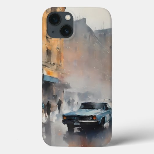 Blue Car in Foggy Cityscape Case-Mate iPhone Case (Achterkant)