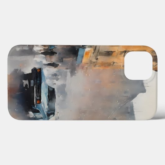  Blue Car in Foggy Cityscape Case-Mate iPhone Case (Achterkant (horizontaal))