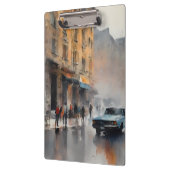 Blue Car in Foggy Cityscape Klembord (Links)