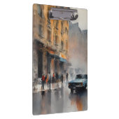 Blue Car in Foggy Cityscape Klembord (Rechts)