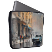 Blue Car in Foggy Cityscape Laptop Sleeve (Voorkant Rechts)