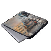 Blue Car in Foggy Cityscape Laptop Sleeve (Voorkant onderkant)