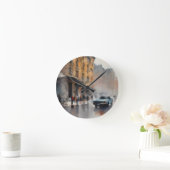 Blue Car in Foggy Cityscape Ronde Klok (Huis)