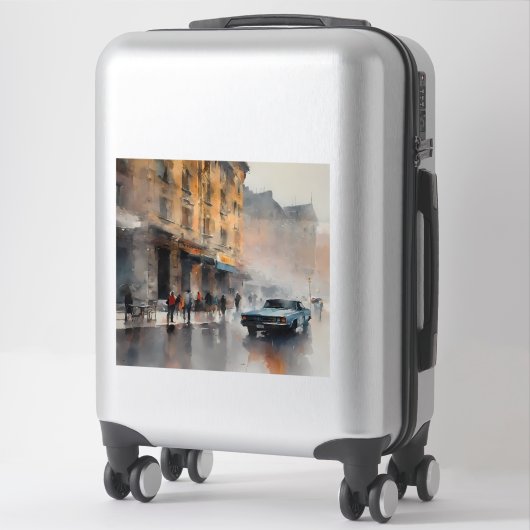  Blue Car in Foggy Cityscape Sticker (Koffer)